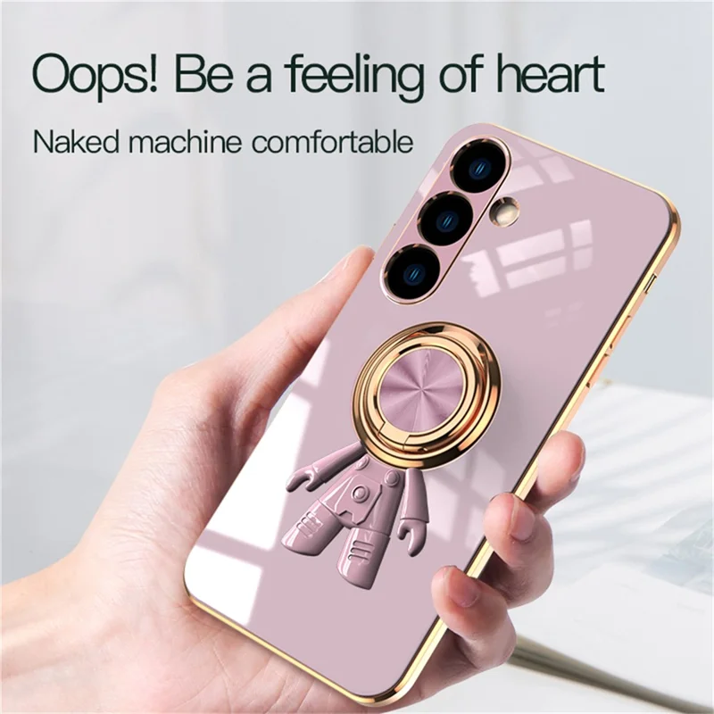 For Samsung Galaxy S24+ Case with Astronaut Ring Kickstand 6D Electroplating TPU Phone Cover - Purple
