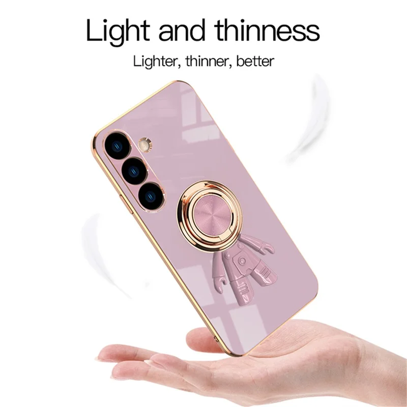 For Samsung Galaxy S24+ Case with Astronaut Ring Kickstand 6D Electroplating TPU Phone Cover - Purple