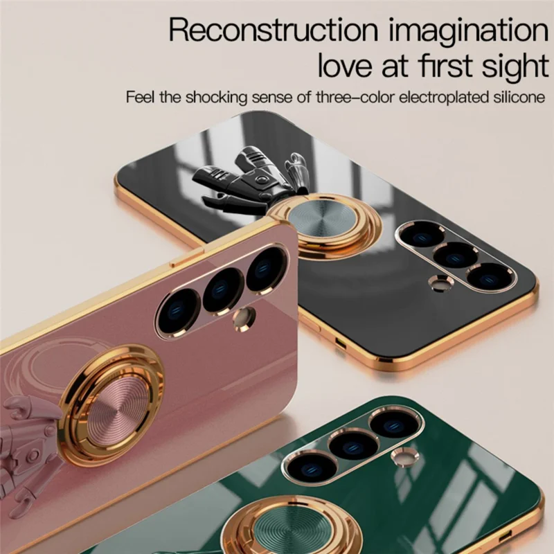 For Samsung Galaxy S24+ Case with Astronaut Ring Kickstand 6D Electroplating TPU Phone Cover - Purple