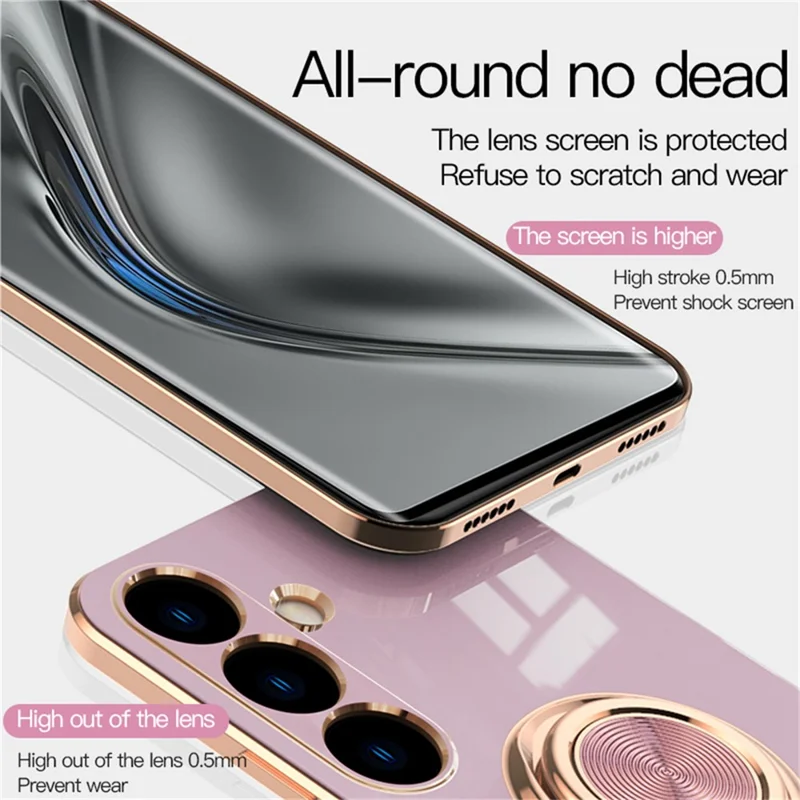 For Samsung Galaxy S24+ Case with Astronaut Ring Kickstand 6D Electroplating TPU Phone Cover - Purple