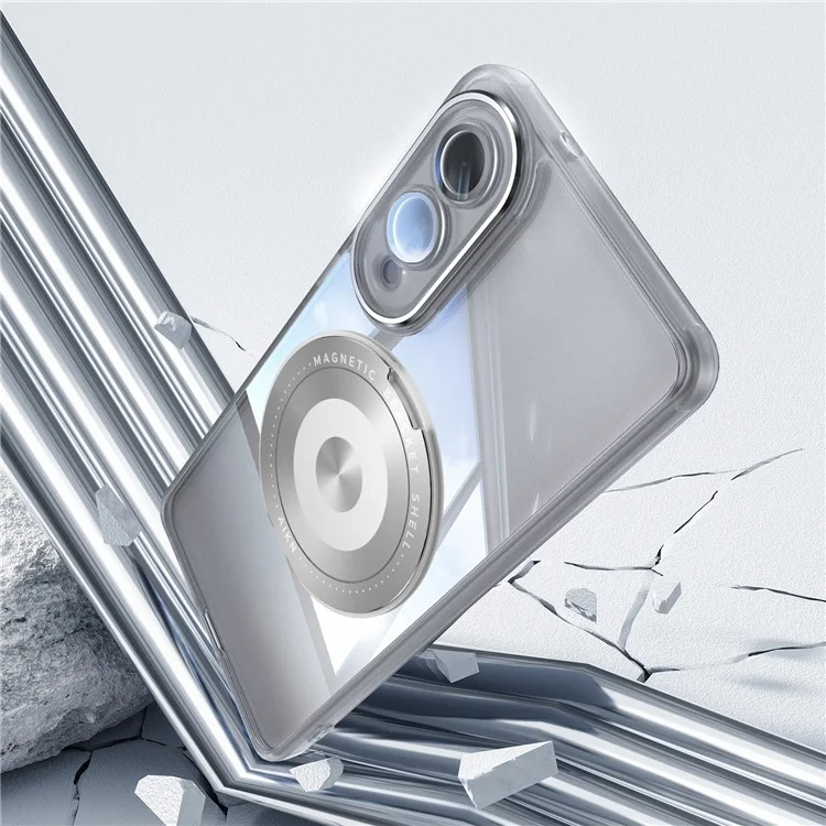 For Samsung Galaxy S25 Edge Magnetic Case PC + TPU Phone Cover with Rotating Metal Kickstand, Lens Protector - Matte White