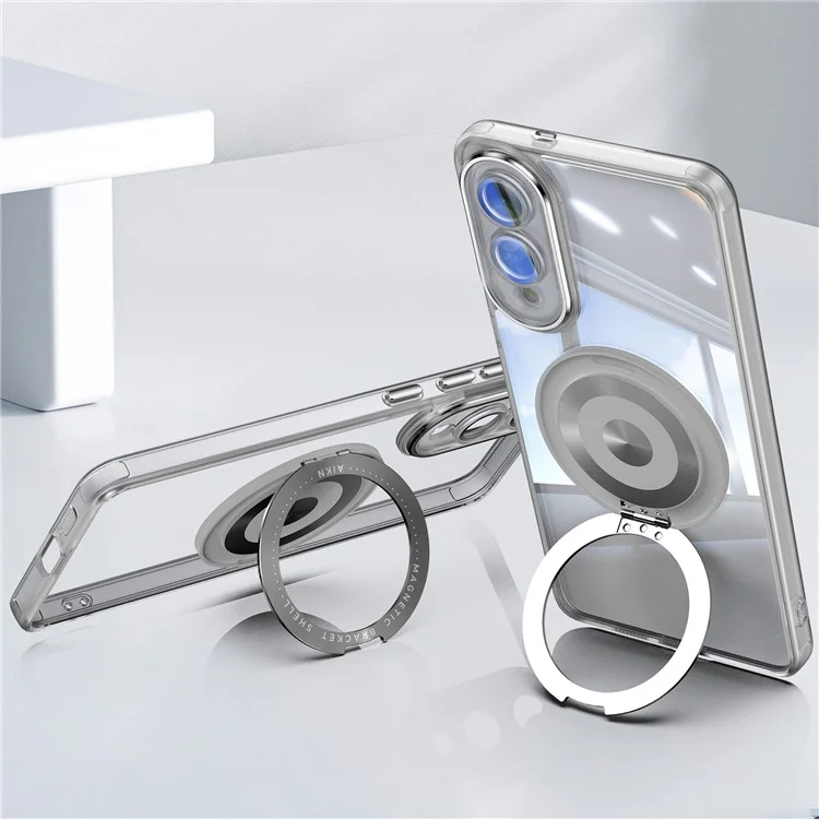 For Samsung Galaxy S25 Edge Magnetic Case PC + TPU Phone Cover with Rotating Metal Kickstand, Lens Protector - Matte White