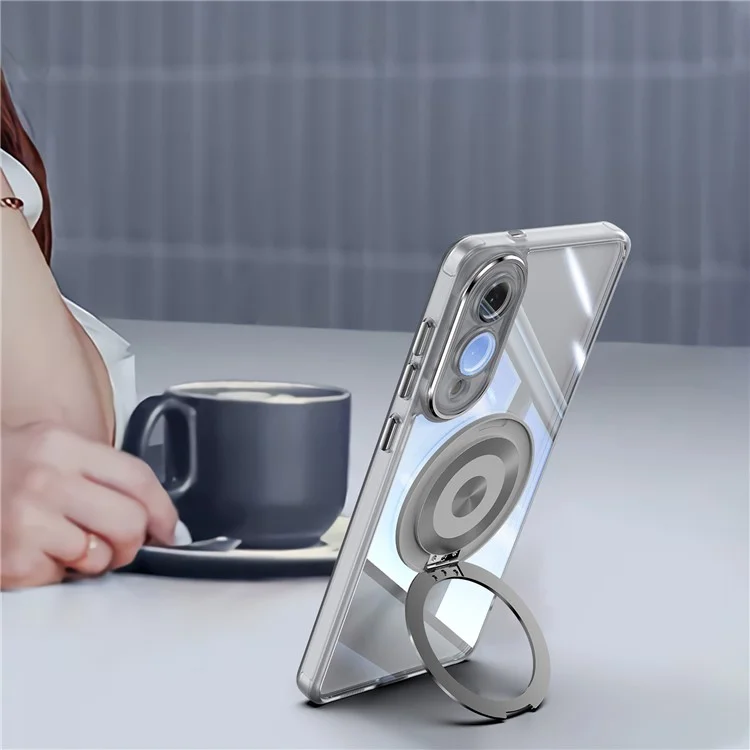 For Samsung Galaxy S25 Edge Magnetic Case PC + TPU Phone Cover with Rotating Metal Kickstand, Lens Protector - Matte White