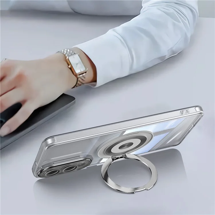 For Samsung Galaxy S25 Edge Magnetic Case PC + TPU Phone Cover with Rotating Metal Kickstand, Lens Protector - Matte White