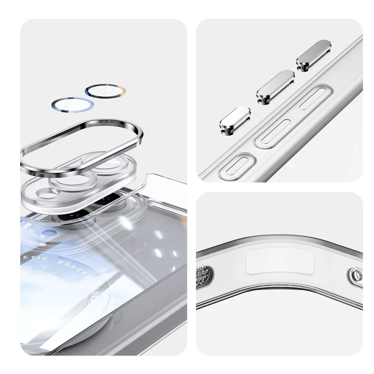 For Samsung Galaxy S25 Edge Magnetic Case PC + TPU Phone Cover with Rotating Metal Kickstand, Lens Protector - Matte White