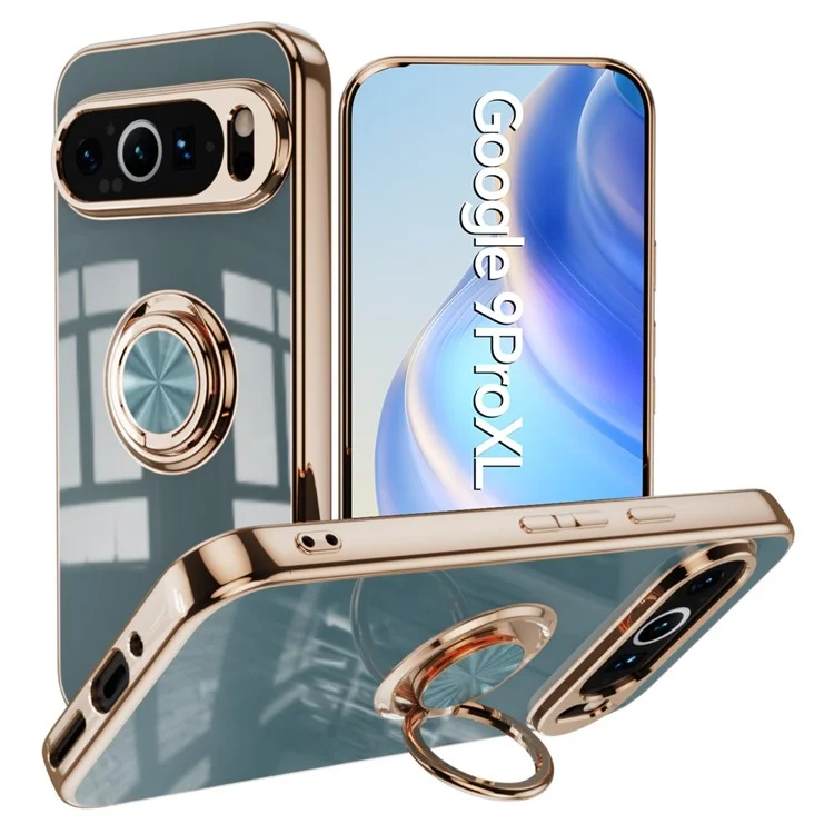 Capa para Google Pixel 9 Pro XL com Recortes Precisos, TPU com Eletroplastia 6D, Suporte de Anel - Cinza