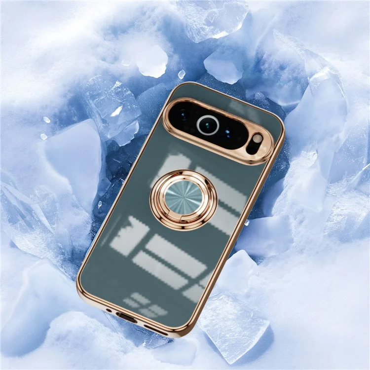 Capa para Google Pixel 9 Pro XL com Recortes Precisos, TPU com Eletroplastia 6D, Suporte de Anel - Cinza