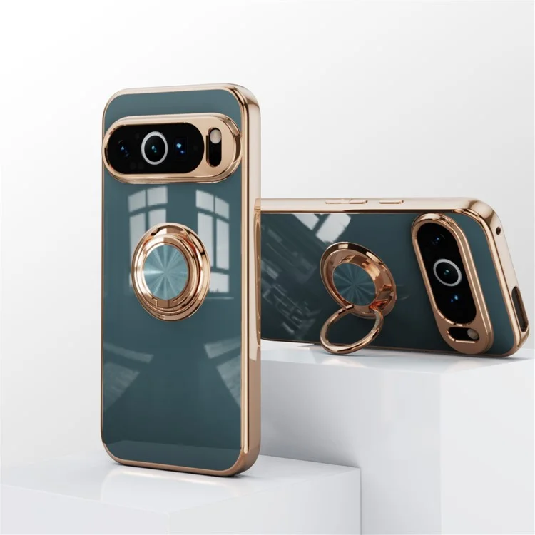 Capa para Google Pixel 9 Pro XL com Recortes Precisos, TPU com Eletroplastia 6D, Suporte de Anel - Cinza