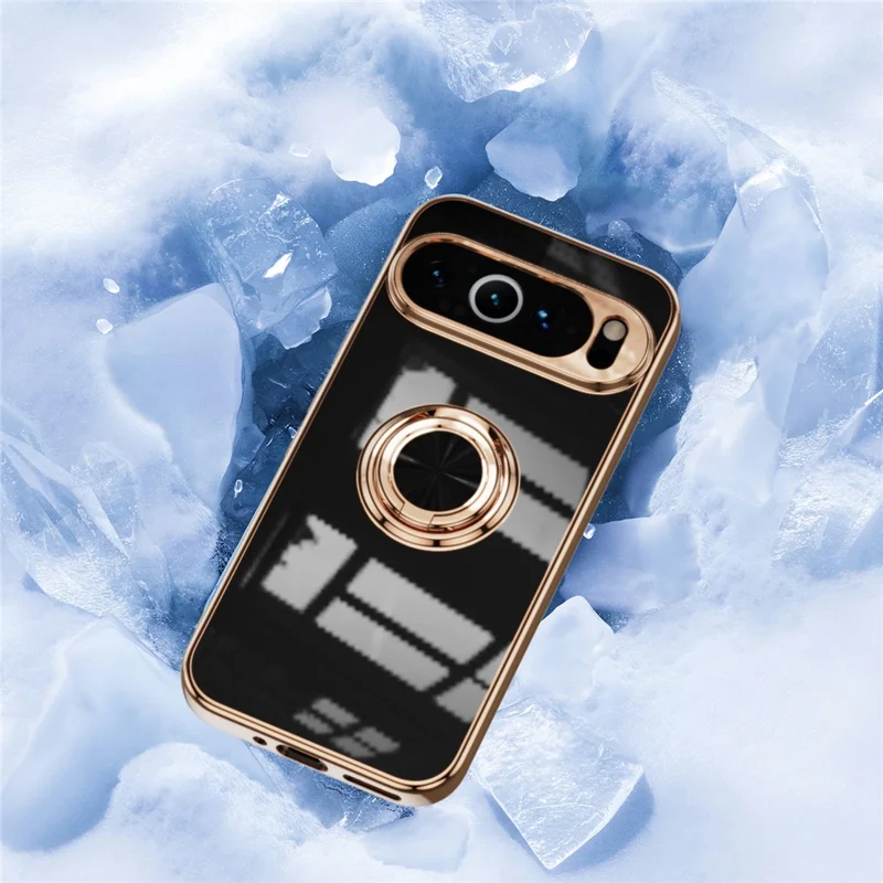 For Google Pixel 9 Pro XL Case Precise Cutouts 6D Electroplating TPU Phone Cover with Ring Holder - Black