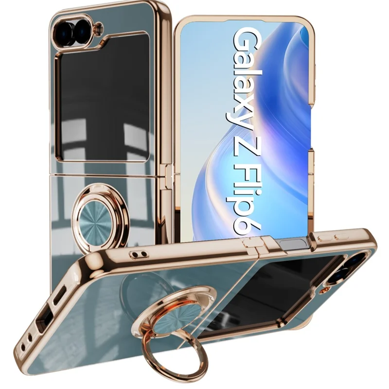 Funda para Samsung Galaxy Z Flip6 5G con Cortes Precisos, Fundas TPU Electrodepositadas 6D con Soporte de Anillo - Gris