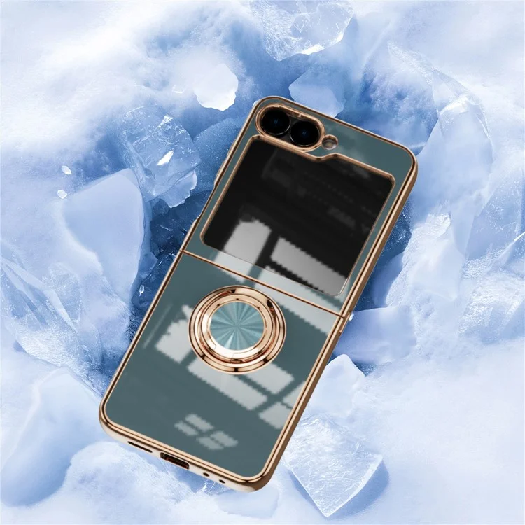 Funda para Samsung Galaxy Z Flip6 5G con Cortes Precisos, Fundas TPU Electrodepositadas 6D con Soporte de Anillo - Gris