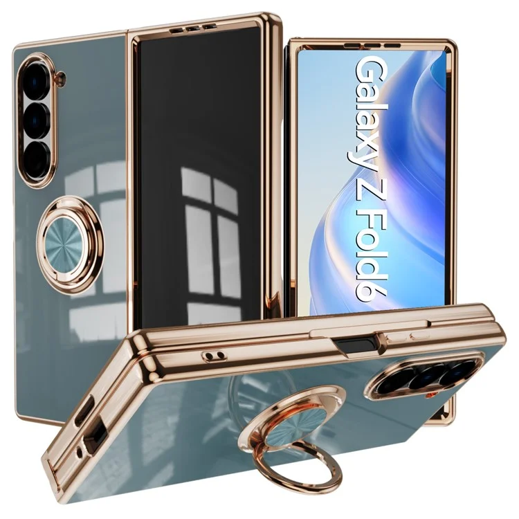Capa para Samsung Galaxy Z Fold6 5G com Recortes Precisos, Revestimento Eletrolítico em TPU com Suporte de Anel - Cinza
