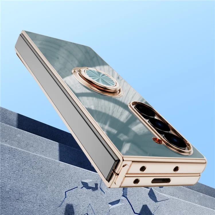 Capa para Samsung Galaxy Z Fold6 5G com Recortes Precisos, Revestimento Eletrolítico em TPU com Suporte de Anel - Cinza