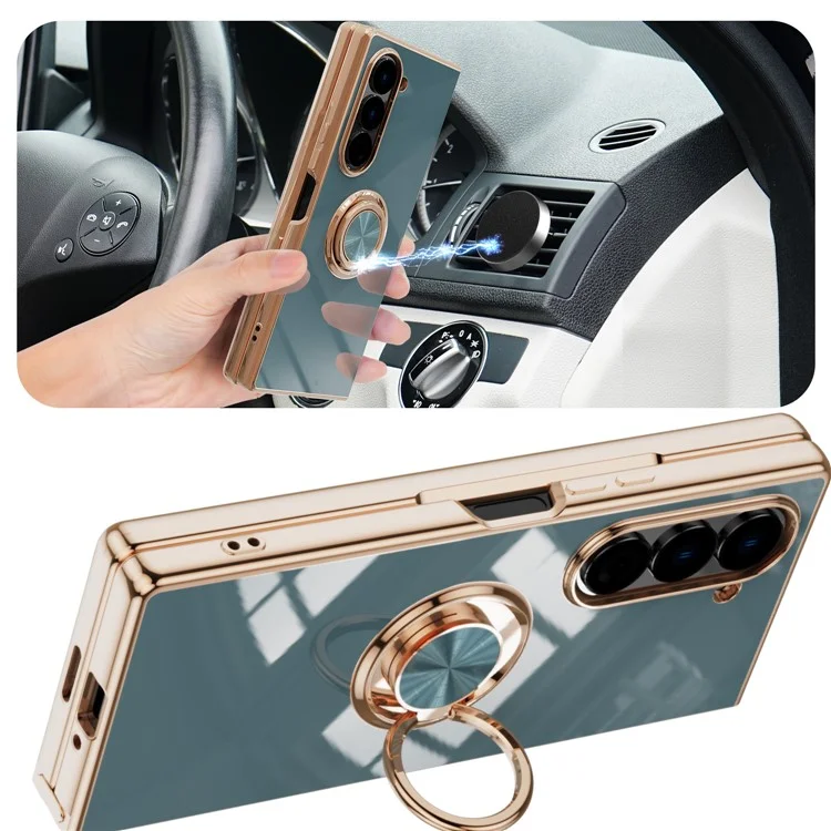 Capa para Samsung Galaxy Z Fold6 5G com Recortes Precisos, Revestimento Eletrolítico em TPU com Suporte de Anel - Cinza