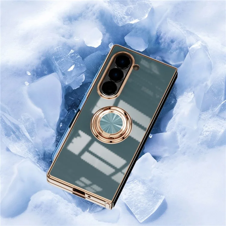 Capa para Samsung Galaxy Z Fold6 5G com Recortes Precisos, Revestimento Eletrolítico em TPU com Suporte de Anel - Cinza
