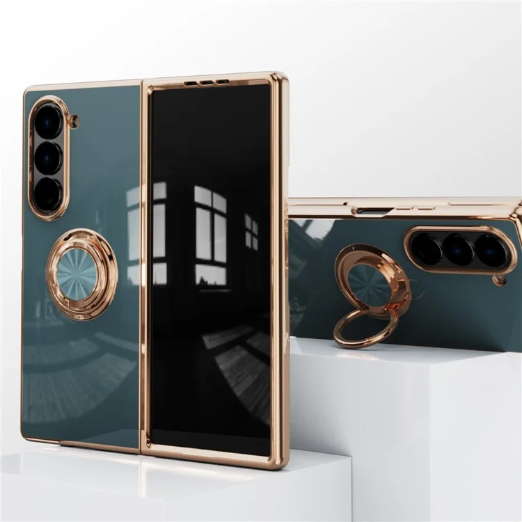 Capa para Samsung Galaxy Z Fold6 5G com Recortes Precisos, Revestimento Eletrolítico em TPU com Suporte de Anel - Cinza