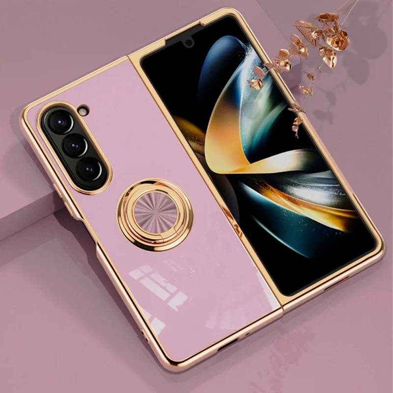 For Samsung Galaxy Z Fold5 5G Case Precise Cutouts 6D Electroplating TPU Phone Cover with Ring Holder - Light Purple