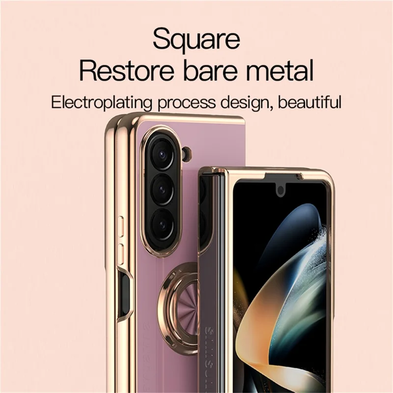 For Samsung Galaxy Z Fold5 5G Case Precise Cutouts 6D Electroplating TPU Phone Cover with Ring Holder - Pink