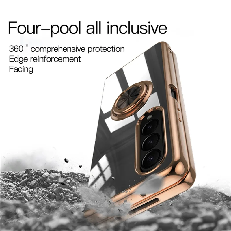 For Samsung Galaxy Z Fold5 5G Case Precise Cutouts 6D Electroplating TPU Phone Cover with Ring Holder - Pink