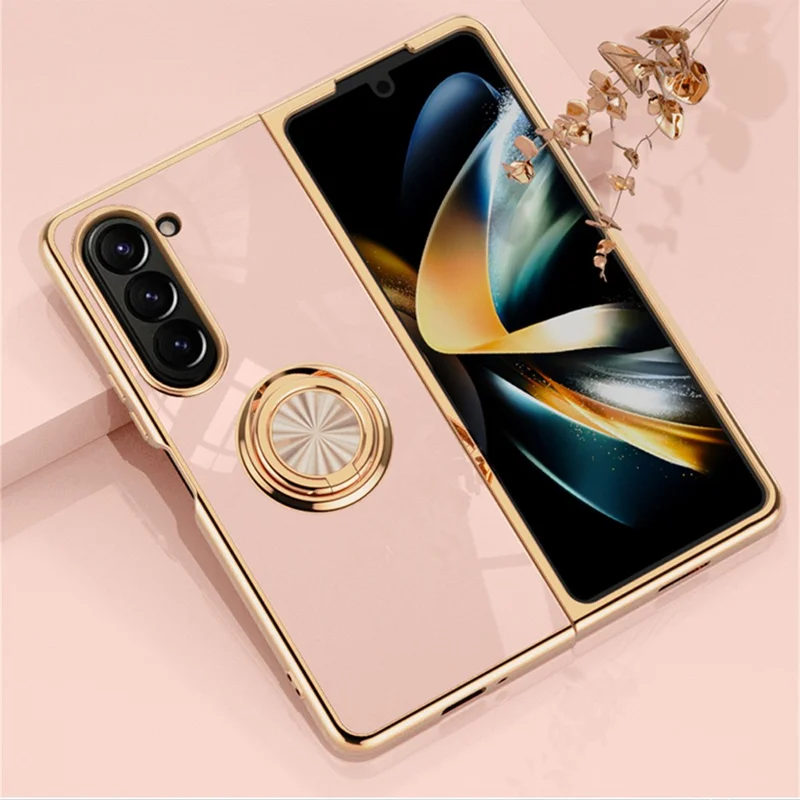 For Samsung Galaxy Z Fold5 5G Case Precise Cutouts 6D Electroplating TPU Phone Cover with Ring Holder - Pink