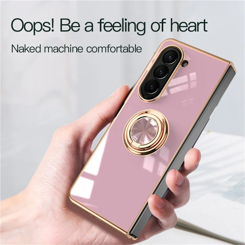 For Samsung Galaxy Z Fold5 5G Case Precise Cutouts 6D Electroplating TPU Phone Cover with Ring Holder - Pink