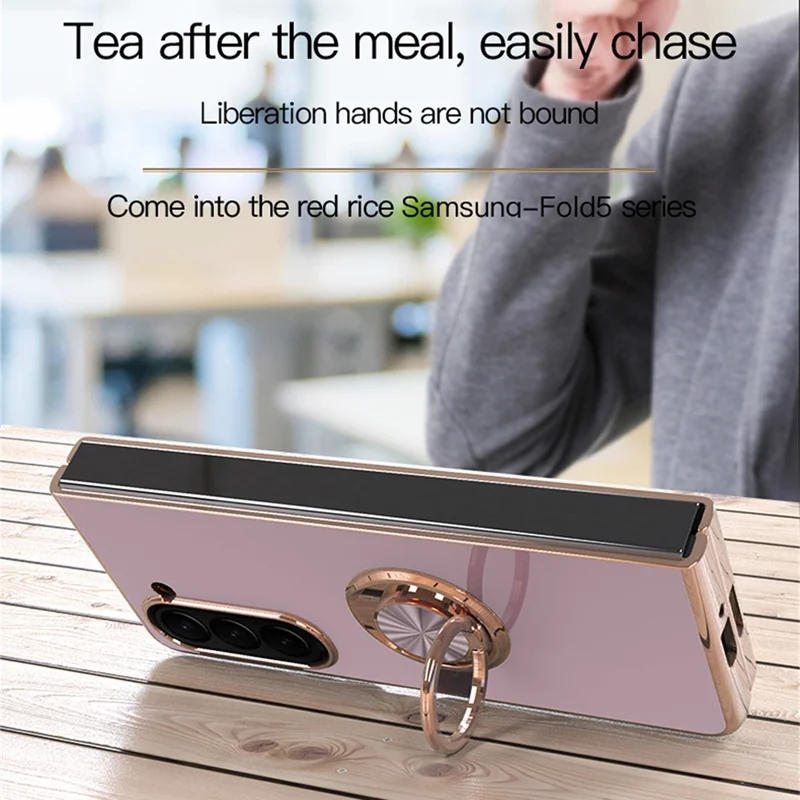 For Samsung Galaxy Z Fold5 5G Case Precise Cutouts 6D Electroplating TPU Phone Cover with Ring Holder - Pink