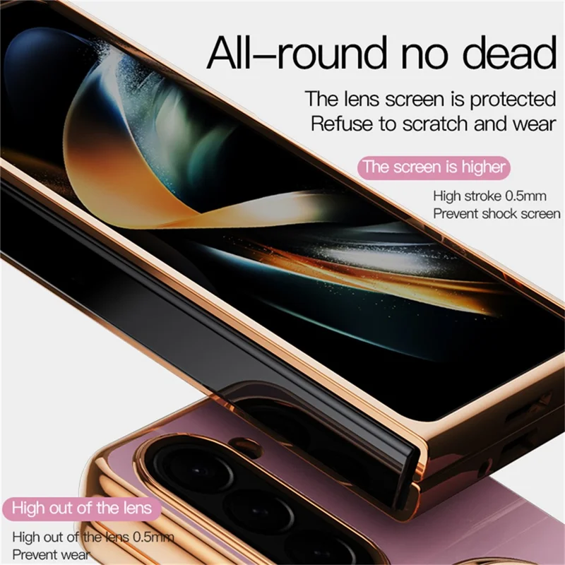 For Samsung Galaxy Z Fold5 5G Case Precise Cutouts 6D Electroplating TPU Phone Cover with Ring Holder - Pink