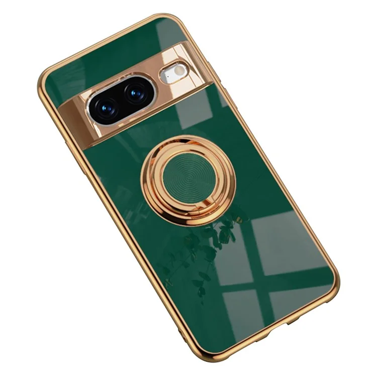 Funda para Google Pixel 8 con Cortes Precisos, TPU Electropulido con Soporte de Anillo - Verde Medianoche