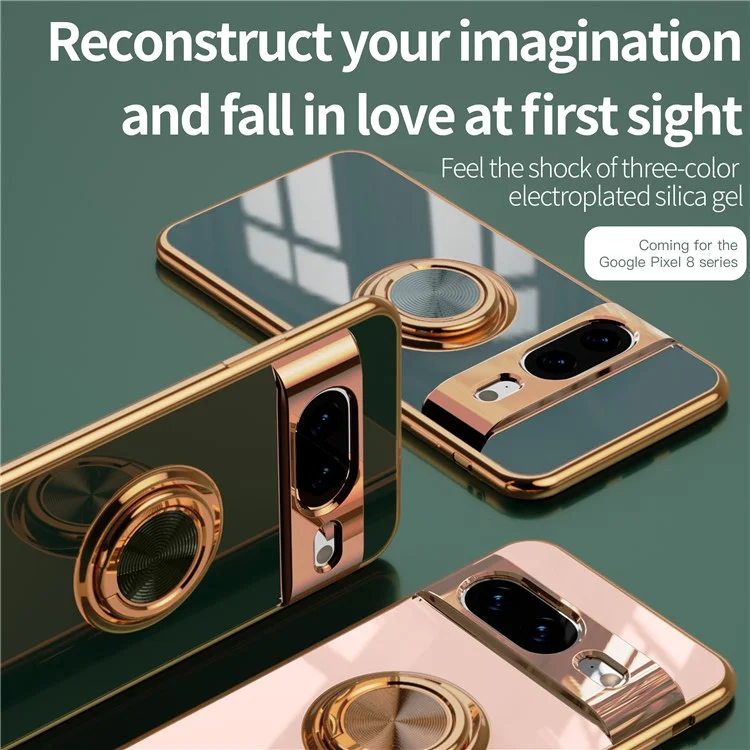 Funda para Google Pixel 8 con Cortes Precisos, TPU Electropulido con Soporte de Anillo - Verde Medianoche