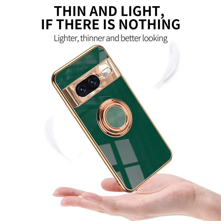 Funda para Google Pixel 8 con Cortes Precisos, TPU Electropulido con Soporte de Anillo - Verde Medianoche