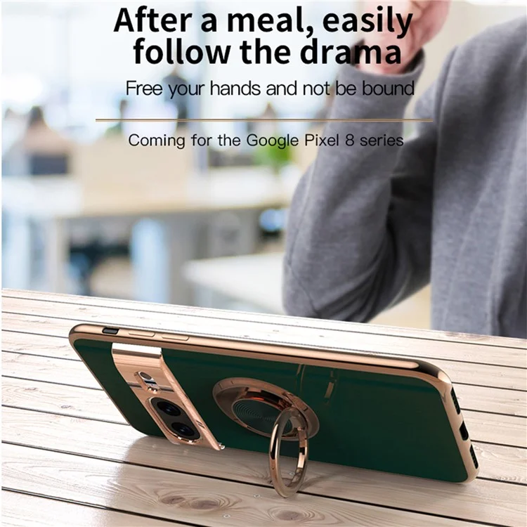 Funda para Google Pixel 8 con Cortes Precisos, TPU Electropulido con Soporte de Anillo - Verde Medianoche