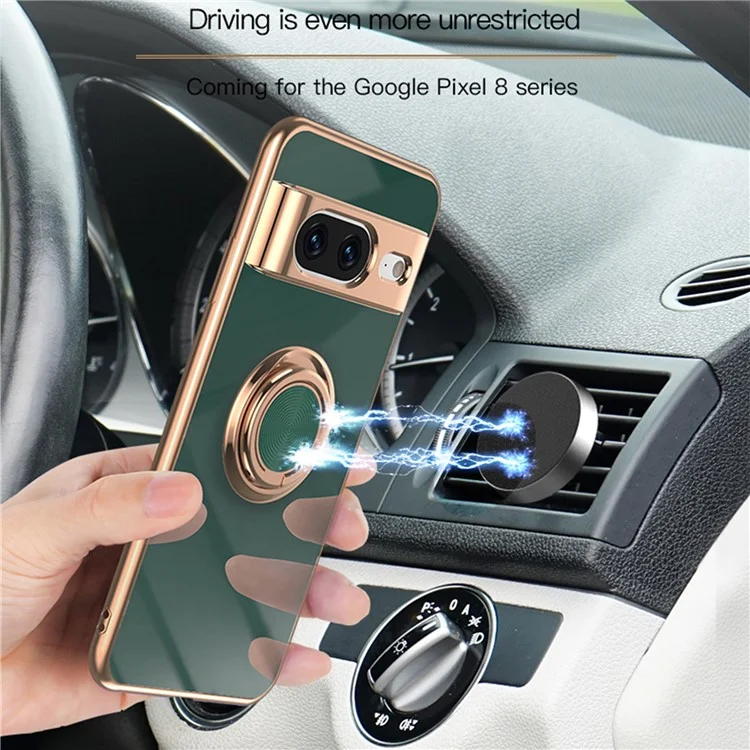 Funda para Google Pixel 8 con Cortes Precisos, TPU Electropulido con Soporte de Anillo - Verde Medianoche