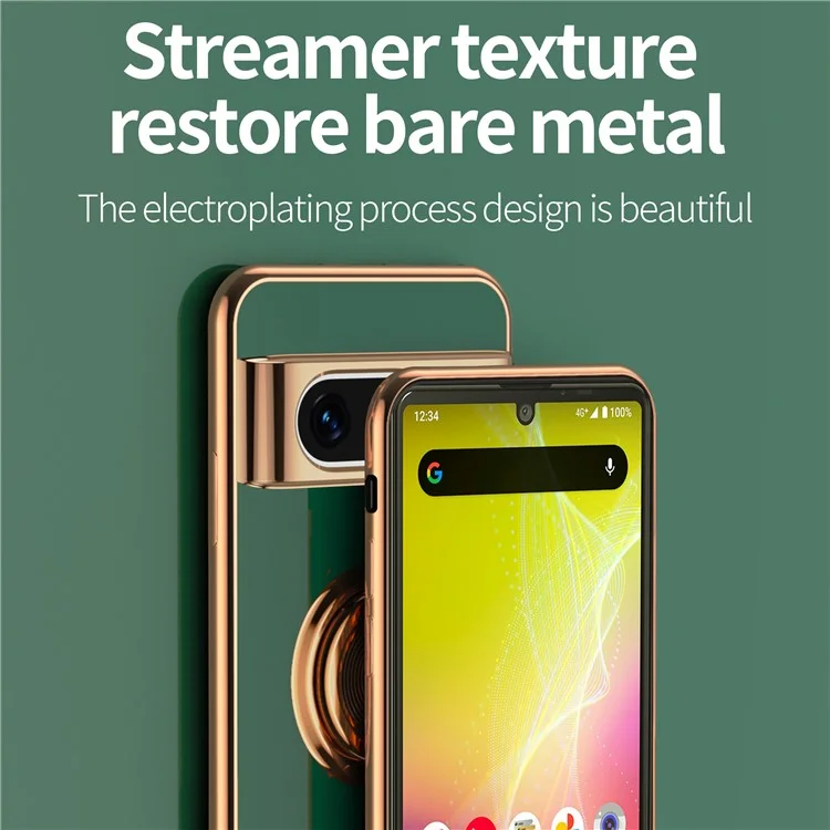 Funda para Google Pixel 8 con Cortes Precisos, TPU Electropulido con Soporte de Anillo - Verde Medianoche