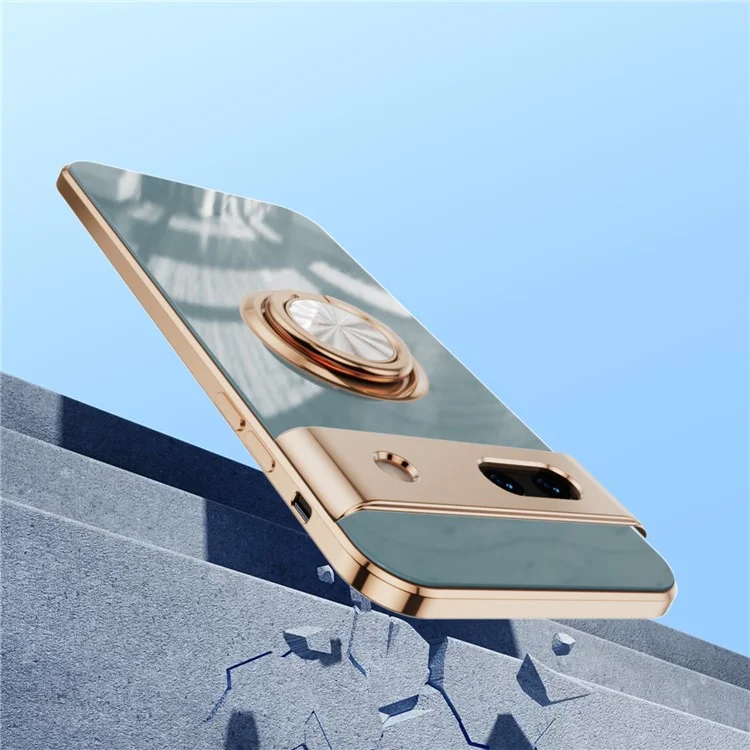 For Google Pixel 8a Case Precise Cutouts 6D Electroplating TPU Phone Cover with Ring Holder - Grey