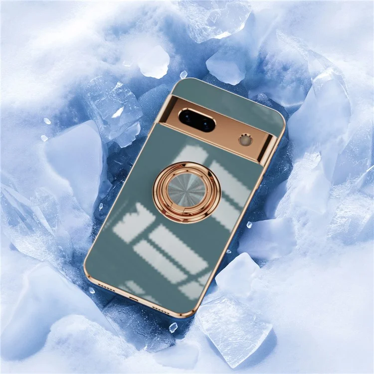 For Google Pixel 8a Case Precise Cutouts 6D Electroplating TPU Phone Cover with Ring Holder - Grey