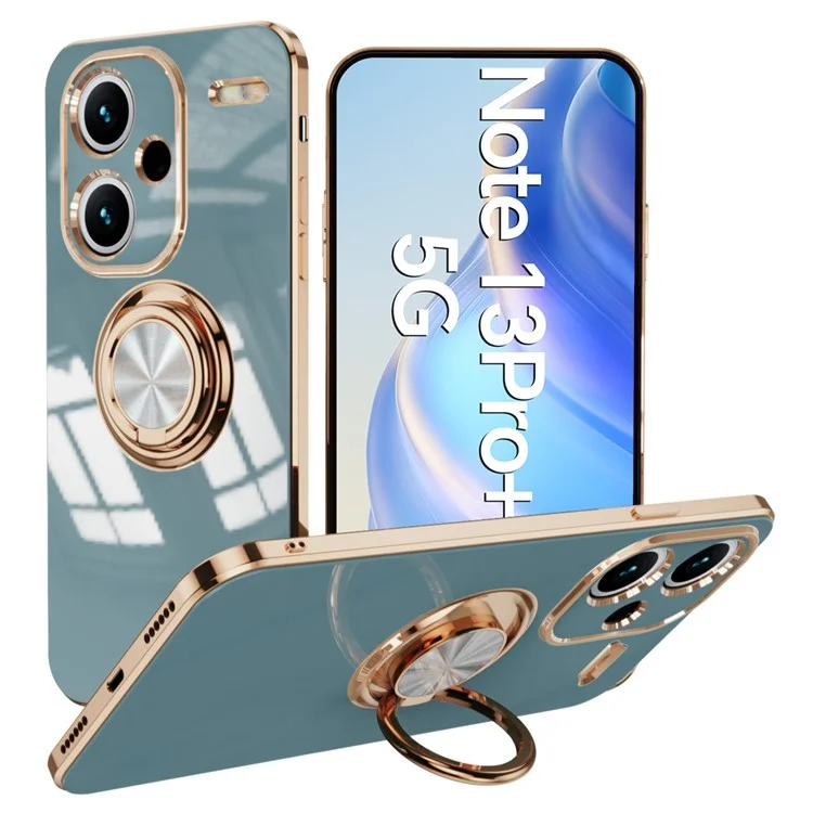 Funda para Xiaomi Redmi Note 13 Pro+ 5G Cortes precisos Cubierta de teléfono TPU de electrochapado 6D con soporte de anillo - Gris