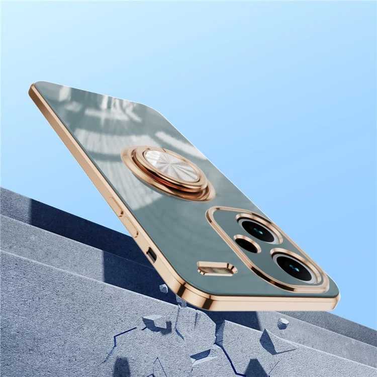 Funda para Xiaomi Redmi Note 13 Pro+ 5G Cortes precisos Cubierta de teléfono TPU de electrochapado 6D con soporte de anillo - Gris