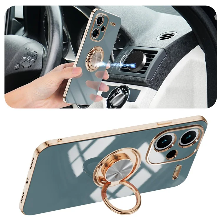 Funda para Xiaomi Redmi Note 13 Pro+ 5G Cortes precisos Cubierta de teléfono TPU de electrochapado 6D con soporte de anillo - Gris