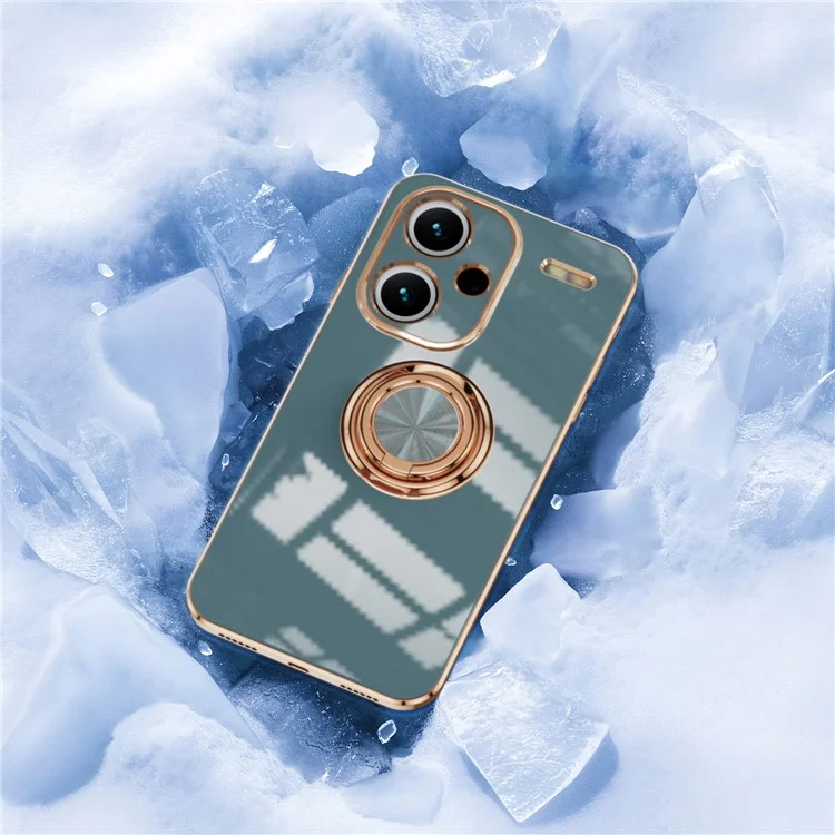 Funda para Xiaomi Redmi Note 13 Pro+ 5G Cortes precisos Cubierta de teléfono TPU de electrochapado 6D con soporte de anillo - Gris