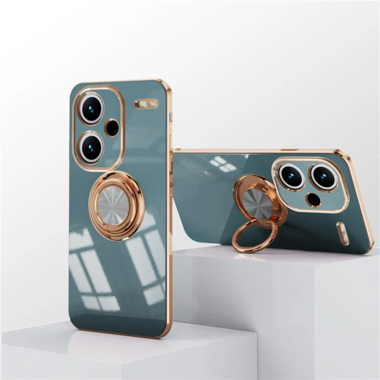 Funda para Xiaomi Redmi Note 13 Pro+ 5G Cortes precisos Cubierta de teléfono TPU de electrochapado 6D con soporte de anillo - Gris