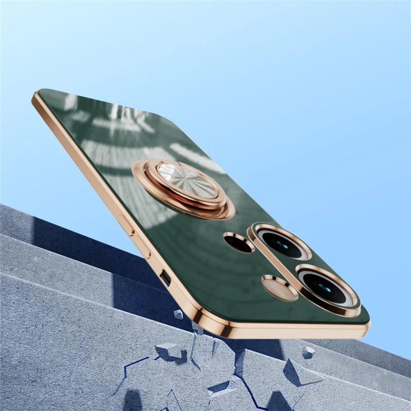 For Xiaomi Redmi Note 13 Pro 4G / Poco M6 Pro 4G Case Precise Cutouts 6D Electroplating TPU Phone Cover with Ring Holder - Midnight Green