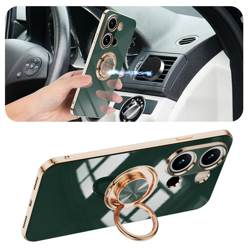 For Xiaomi Redmi Note 13 Pro 4G / Poco M6 Pro 4G Case Precise Cutouts 6D Electroplating TPU Phone Cover with Ring Holder - Midnight Green