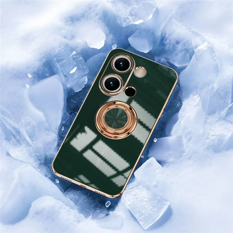 For Xiaomi Redmi Note 13 Pro 4G / Poco M6 Pro 4G Case Precise Cutouts 6D Electroplating TPU Phone Cover with Ring Holder - Midnight Green