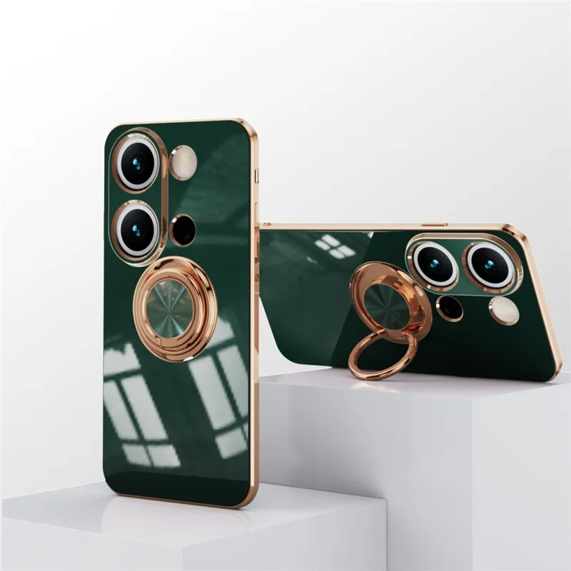 For Xiaomi Redmi Note 13 Pro 4G / Poco M6 Pro 4G Case Precise Cutouts 6D Electroplating TPU Phone Cover with Ring Holder - Midnight Green