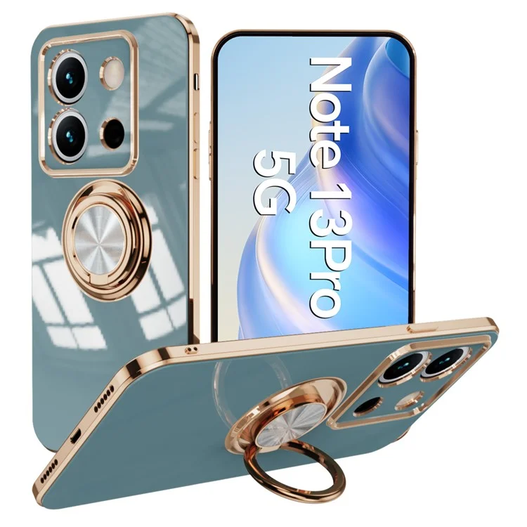 Funda para Xiaomi Redmi Note 13 Pro 5G / Poco X6 5G con Cortes Precisos 6D Chapado Electrolítico TPU con Soporte de Anillo - Gris