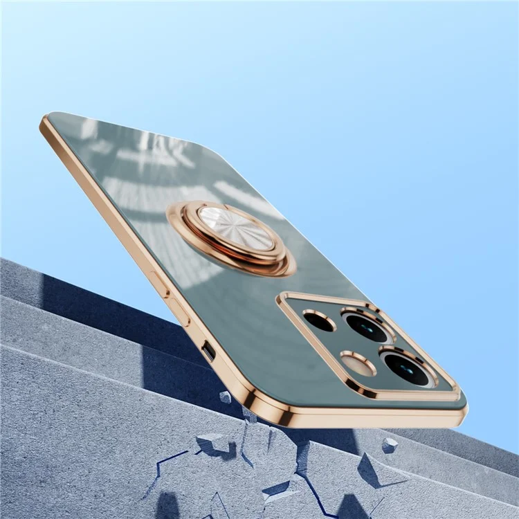 Funda para Xiaomi Redmi Note 13 Pro 5G / Poco X6 5G con Cortes Precisos 6D Chapado Electrolítico TPU con Soporte de Anillo - Gris