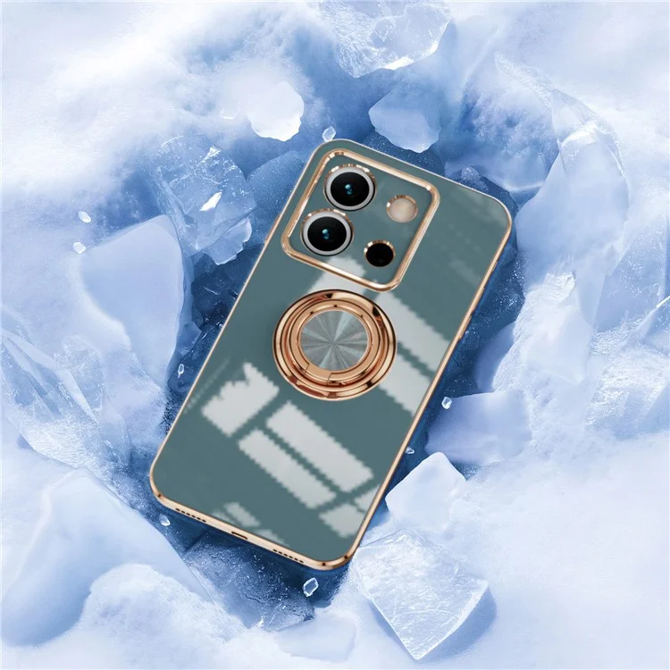 Funda para Xiaomi Redmi Note 13 Pro 5G / Poco X6 5G con Cortes Precisos 6D Chapado Electrolítico TPU con Soporte de Anillo - Gris