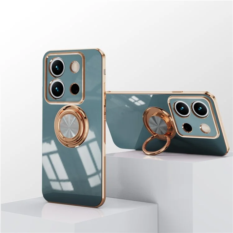 Funda para Xiaomi Redmi Note 13 Pro 5G / Poco X6 5G con Cortes Precisos 6D Chapado Electrolítico TPU con Soporte de Anillo - Gris