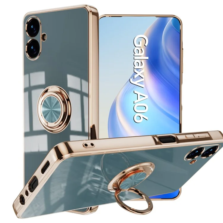 For Samsung Galaxy A06 4G Case Precise Cutouts 6D Electroplating TPU Phone Cover with Ring Holder - Grey