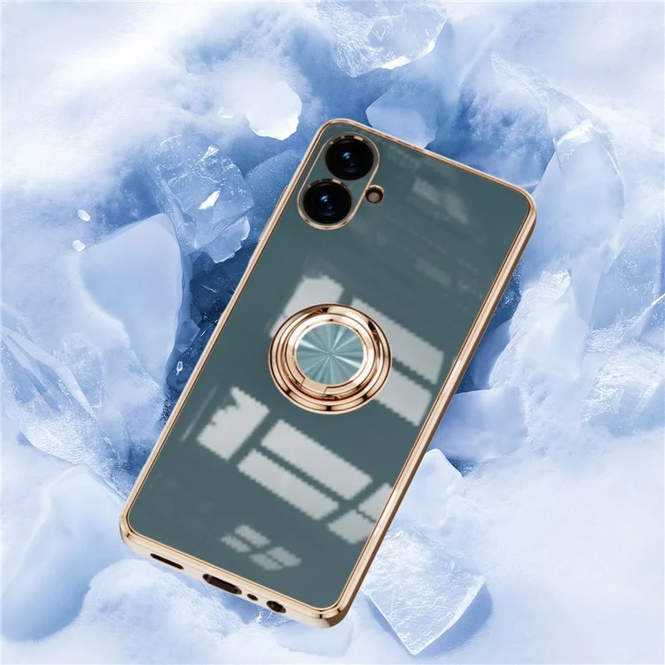 For Samsung Galaxy A06 4G Case Precise Cutouts 6D Electroplating TPU Phone Cover with Ring Holder - Grey